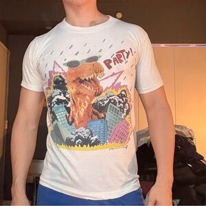 White Graphic T-Shirt with Dinosaur Print